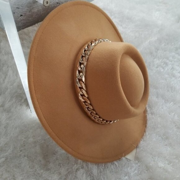 WIde BRIM FASHION HAT W/ CHAIN ACCENT - Picture 6 of 11